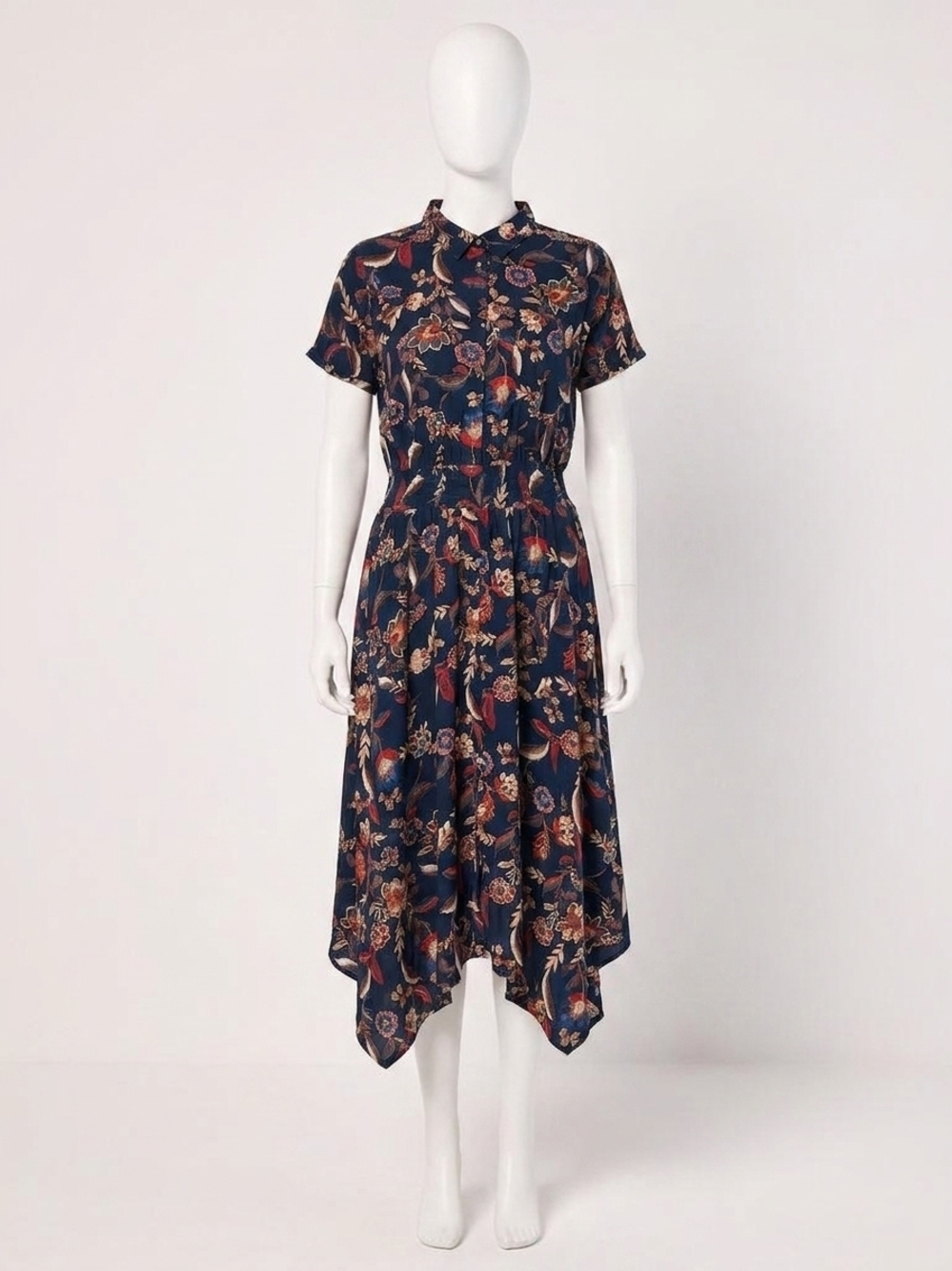 NEW APRICOT floral magic hanky hem midi dress in navy